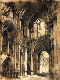 an artistic drawing of a gothic cathedral