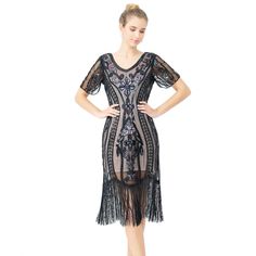 1920s Vintage Sequin Full Fringed Deco Inspired Flapper Dress (Multipl Full Fringe, Gatsby Dress, 1920s Vintage, 1920s Flapper Dress, Mini Dress Formal, 1920s Dress, Strapless Mini Dress, Party Dress Long, Glamorous Evening Gowns