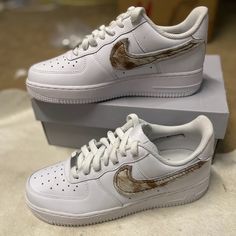 These Customized Air Force 1's Are Made With Genuine Cowhide. Since These Are All Made With Genuine Cowhide The Patterns Will Vary Slightly. These Cowhide Patches Are Glued And Machine Stitched On The Inside And Outside Of The Shoes. These Come As Women But Can Be Ordered In Men's Upon Request Nike Air Force 1 With Speckled Midsole, Nike Custom Sneakers With Speckled Midsole And Round Toe, Nike Custom Slip-on Sneakers With Speckled Midsole, Air Force 1 Platform, Nike Air Women, Cycling Shoes Women, Black Casual Shoes, Nike Air Max 2090, Air Force 1s