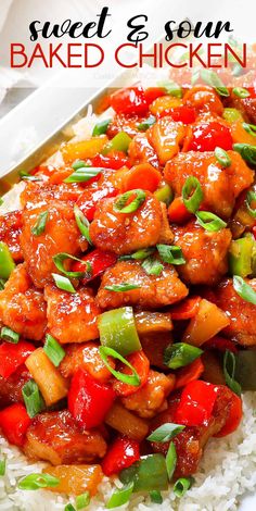 sweet and sour baked chicken on top of rice