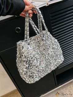 BirdinBag - Chic Sequin Chain-Strap Decor Bucket Bag Silver Bag, Silver Bags, Sequin Decor, Bag With Chain, Novelty Bags, Pink Backpack, Word Wrap, Bag Set, Shoulder Tote