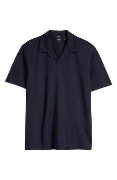 A notched, open collar furthers the everyday comfort of a polo made of breathable cotton and styled to relax any favorite look. Johnny collar Short sleeves 100% cotton Machine wash, dry flat Imported Johnny Collar, Cotton Polo, Hugo Boss, Dark Blue, Top Brands, Short Sleeves, Nordstrom, Luxury Fashion, Collar