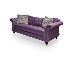 a purple couch with two pillows on it