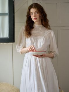 Averie Lace Panel White Dress Historical Inspired Fashion, Attic Aesthetic, White Dress Casual, Find Style, White Paneling, Silk Material, Lace Panelled, Types Of Skirts, Mom Style