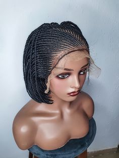 Bob Braid Wig, Braided Wig, Short Braided Wigs, Wigs For Black Women, Cornrow Braid Wig, Box Braid Wig, Braid Wig, African Braid Wig NEED OTHER  STYLES OF BRAIDED WIGS, AUTOGELE HEADWRAPS AFRICAN CORAL BRIDAL BEADS, VISIT OUR SHOP HERE: https://sereneafrica.etsy.com/ We are committed to using quality and long-lasting materials. Every piece of our wig is unique. *Features*   * Box braids short bob wig is made on 4x2 Lace closure  *Suitable for all occasions.    *It gives you a natural look which Short Braided Wigs, Wigs Hairstyle, Wig Braids, Braids Short, Braid Wig, Bob Braids, Box Braid Wig, Braided Wigs, Box Braid