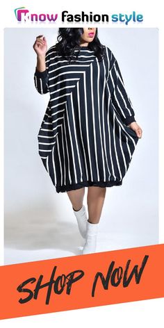 Black Fashion Casual Striped Loose Long Sleeve Dress Striped Long Sleeve Relaxed Fit Dress, Striped Long Sleeve Dress With Relaxed Fit, Trendy Oversized Dresses For Day Out, Trendy Oversized Dress For Fall, Trendy Striped Cotton Dresses, Trendy Relaxed Fit Dress For Fall, Trendy Striped Long Sleeve Dress, Trendy Long Sleeve Striped Dress, Oversized Striped Spring Dresses