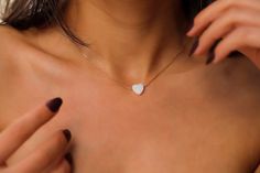 Minimalist Hypoallergenic Heart Necklace For Valentine's Day, Dainty Sterling Silver Heart Necklace For Valentine's Day, Opal Heart Necklace, Dainty Opal Necklace, Heart-shaped Opal Pendant Jewelry Gift, Jewelry For Her, Opal Necklace, White Opal, Minimalist Jewelry