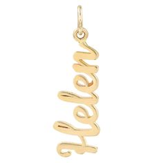 Helen Ficalora's Script Name Charm is made of real solid 14k gold. Custom charms take up to 2 weeks. Looking for a personalized name charm for necklaces? Meet the personalized script name charm. This gorgeous piece can hang like a pendant on any necklace chain and makes a great gift for any friend or loved one. Plus, these unique charms can double as personalized name charms for bracelets so you can build out your dream charm bracelet in style! Elegant Yellow Gold Name Necklace With Charms, Sterling Silver Nameplate Necklace With Charms, 14k Gold Nameplate Charm Necklace With Custom Name, Elegant Nameplate Necklace With Charms, Custom Name 14k Yellow Gold Charm Necklace, Custom Name Yellow Gold Charm Necklace, Script Letters, Golden Bow, Alphabet Charm