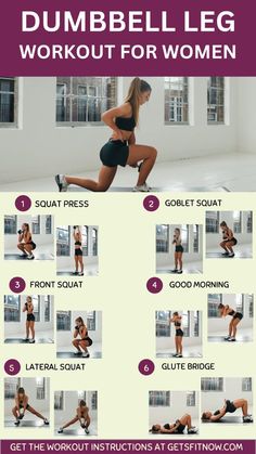 the dumbbell leg workout for women is shown in this image, with instructions on how to