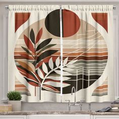 a kitchen curtain with an abstract design on it