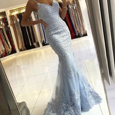 Mermaid satin lace long prom dress white evening dress · Dress idea · Online Store Powered by Storenvy Prom Dresses Sky Blue, Blue Lace Prom Dress, Lace Long Prom Dress, Blue Evening Dress, Dress Mermaid, Blue Evening Dresses, Blue Tulle, Long Prom Dresses, Lace Mermaid