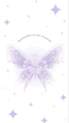 a purple and white butterfly with stars on it's back ground, the words butterflies in my sound written below