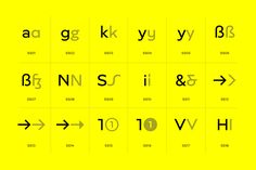 an image of the alphabets and numbers that are in different languages on yellow background