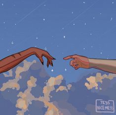 two hands reaching for each other in the sky