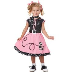 The 50's Poodle Cutie Toddler Costume is a complete costume that's the bees knees! With this outfit, she'll be ready shake, rattle, and roll this Halloween! Grease Halloween Costumes, Poodle Skirt Costume, Poodle Dress, 50s Costume, Toddler Costumes Girl, 50s Outfits, California Costumes, Sock Hop, Vintage Halloween Costume