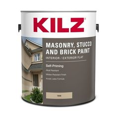 a can of kiz masonry, stucco and brick paint