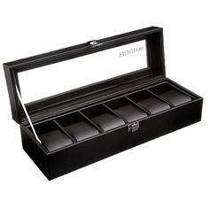 Genuine Leather Watch Storage Box Viewing Window Lid with Contrast Stitching and Metal Clasp Holds 6 Timepieces 1. 875” x 3. 25” Slots with Genuine Leather Pillows 13” x 4. 125” x 3. 75” Overall Size Spot Clean Leather Pillows, Watch Storage Box, Watch Holder, Watch Storage, Leather Pillow, Sculptures & Statues, Contrast Stitch, Badger, Accessories Watches