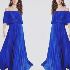 Pleated Maxi Dress Chic Blue Pleated Maxi Dress, Blue Pleated Maxi Dress For Summer, Spring Blue Maxi Dress For Night Out, Blue Spring Maxi Dress For Night Out, Blue Evening Maxi Dress For Spring, Blue Maxi Dress For Evening In Spring, Spring Evening Blue Maxi Dress, Royal Blue Maxi Dress For Spring Formal, Flowy Blue Maxi Dress For Night Out