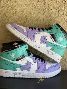 (DSCMFRT 1.0 option is my very own sneaker! It is my way to give back to my audience by offering a super affordable sneaker with this same loved design!) Custom made Jordan 1 mids paint won't fade or come off, it is 100 percent waterproof. Prices are higher because the base shoes are a lot harder to get as the growing popularity of Jordan 1 mid increases. If you want the same design on a airforce 1 mid just select that option! The picture is just a mock-up and the real shoe will be the same colo Sporty Custom High-top Sneakers With Paint Splatter, Sporty Paint Splattered High-top Custom Sneakers, Sporty High-top Custom Sneakers With Paint Splatter, Sporty High-top Custom Sneakers With Waterproof Paint, Custom High-top Sneakers With Paint Splatter For Streetwear, Green Waterproof Sneakers For Streetwear, Casual Blue Custom Sneakers With Paint Splatter, Waterproof High-top Sneakers For Streetwear, Airforce 1 Mid