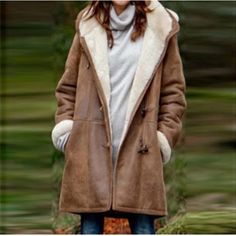 F00166908-709 Plush Coat, Women Overcoat, Casual Outerwear, Duffle Coat, Hoodie Coat, Button Cardigan, Vestido Casual, Fashion Seasons, Hooded Coat