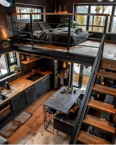 Industrial Loft Apartment, House With Loft, Small Loft Apartments, Industrial Loft Design, Warehouse Home, Tiny House Loft, Loft Bedroom, Loft Industrial