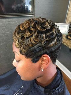 Short Scrunched Hair, Tonging Hair Styles, Finger Waves On Short Curly Hair, How To Do Finger Waves On Short Hair, Finger Wave Curls Short Hair, Pixie Cut Finger Waves Black Women, Finger Waves And Pin Curls Black Women, Short Quick Weave Hairstyles, Finger Waves Short Hair