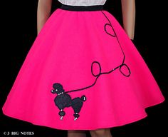 5 Pc Neon Pink 50's Poodle Skirt Outfit Adult Size Large Waist 35"-42" Length25" Felt Poodle, Poodle Applique, Poodle Skirt Outfit, Black Poodle, Pink Felt, Poodle Skirt, Theatre Costumes, Pink Scarves, Pink Skirt