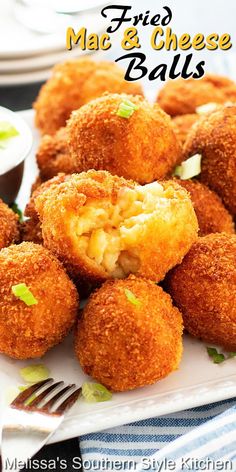 fried macaroni and cheese balls on a plate