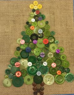 a christmas tree made out of buttons on burlock