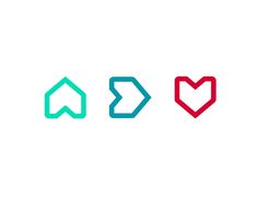 three different colored arrows in the shape of hearts