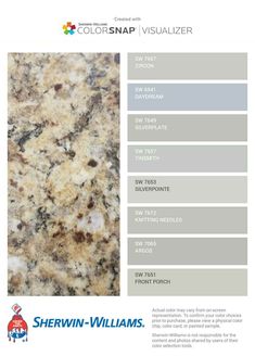 the color scheme for this granite countertop is shown in gray, yellow and white