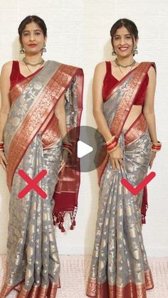 Rekha Mishra | Content Creator on Instagram: "Setting of upper pleates is really a task .. so here o come with the easiest way to pleate your stiff sarees.  . Btw this beautiful saree is from @k_the_ethnic_boutique .  The quality of the saree is too good . They have an amazing range of sarees .  Do visit their page for more such collections. . . #sareedrapingstyle #sareedraping #sareestyle #sareehack #drapewithrekha" Sari Look For Wedding, Dress For Shadi Function, How To Look Good In Saree, How To Draw A Saree, Saree Draping For Plus Size Women, Saree Knots, How To Wear Saree In Different Style, Seedha Pallu Saree Style