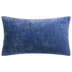 the blue denim pillow is shown on a white background, it has a square shape