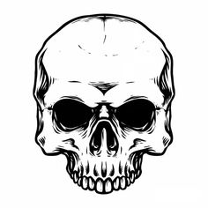 a black and white drawing of a skull