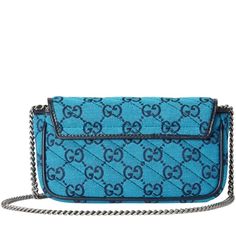 This GG Marmont super mini bag is part of the GG Multicolour collection Light blue and blue diagonal matelassé GG canvas Blue leather trim Silver-toned hardwareAttached key ring that can attach to a separate bagDouble GChain shoulder strap with 60cm dropSuper mini size: W 6.5"/16.5cm x H 3.8"/9.5cm x D 2"/4.5cmMicrofibre lining with a suede-like finishMade in Italy Luxury Blue Quilted Bag, Blue Gucci Travel Bag, Blue Gucci Shoulder Bag For Everyday Use, Blue Quilted Crossbody Bag, Blue Rectangular Gucci Bag, Blue Gucci Shoulder Bag With Branded Hardware, Blue Gucci Shoulder Bag With Dust Bag, Gucci Blue Shoulder Bag With Removable Pouch, Blue Gucci Crossbody Shoulder Bag