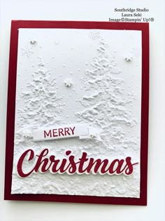 a merry christmas card with the words merry on it and red trimming around the edges