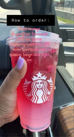 This pink and red drink from
Starbucks is amazing! Starburst Drink Starbucks, Starburst Drink, Starbucks Flavors, Starbucks Drink Menu, Pink Drink Recipes, Best Starbucks Drinks, Starbucks Secret Menu Recipes, Cold Starbucks Drinks, Starbucks Orders