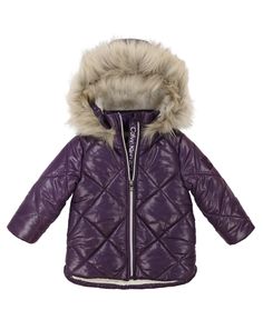 in stock Purple Winter Outerwear With Drawstring Hood, Purple Hooded Puffer Jacket For Winter, Calvin Klein Hooded Winter Outerwear, Winter Purple Faux Fur Outerwear, Purple Faux Fur Winter Outerwear, Quilted Puffer Jacket, Medium Purple, Diamond Quilt, Puffer Jacket