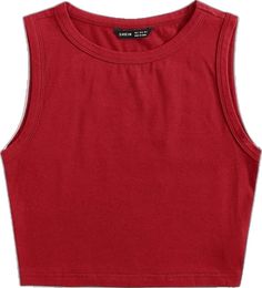 Red Sleeveless Cotton Crop Top, Casual Red Tank Crop Top, Basic Red Cotton Crop Top, Basic Red Tank Top For Summer, Red Casual Sleeveless Crop Top, Red Sleeveless Casual Crop Top, Casual Red Sleeveless Crop Top, Shein Tops, Crop Tank