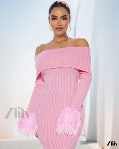 Zlily - Stylish Off-Shoulder Knit Long Sleeve Dress with a Sensuous Design Long Sleeve Knit Dress, Single Piece, Types Of Skirts, Skirt Length, Types Of Collars, Color Combinations, Off Shoulder, Midi Skirt, Types Of Sleeves