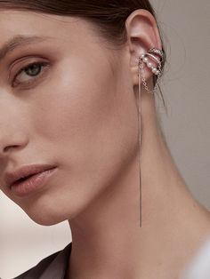 Geometric Tasseled Ear Clip SILVER-1 PCS-One_size Silver One Piece, Unique Ear Cuffs, Ear Cuff Silver, Elf Ear, Elf Ear Cuff, Tassel Earing, Formal Jewelry, Silver Ear Cuff, Tassel Drop Earrings