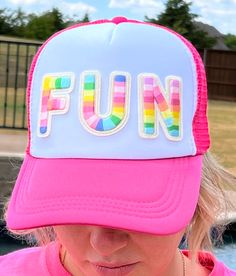 Super fun adult hat! Just in time for summer. Hat Decorating Ideas, Trucker Hat Patch, Vinyl Creations, Hat Patch, Hat Patches, Kids Baseball, Hat Ideas, Dad Caps, Black Camo