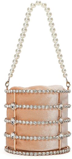 Small Apricot Clutch Sparkly Pearl Diamond Handbag 【Exquisite Hardware】 The evening clutch is made of high quality hollow metal ,covered with sparkly diamonds on the surface. The handle of the handbag is decorated with beaded pearls, it looks chic and elegant. 【Versatility】 The evening bag for women with the length of detachable chain is 47 inch, so the evening clutch can be used as clutch bag or shoulder bag. 【Enough Room】 The dimension of this clutch purse is 7*3.5*5.1(L*W*H)inch, perfectly ke Glamorous Bucket Evening Bag, Glamorous Bucket Evening Bag For Events, Evening Bucket Clutch With Detachable Handle, Elegant Bucket Clutch For Evening, Elegant Evening Bucket Clutch, Party Evening Bag With Detachable Handle, Bucket Shape, Party Bucket Evening Bag With Detachable Handle, Glamorous Handheld Clutch, Birthday Party Dinner