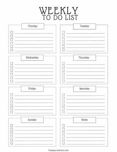 the printable weekly to do list is shown in black and white, with text that reads