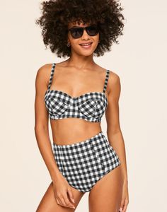 Vivien Contour - Print | Adore Me Checkered Swimwear, Forever 21 Triangle Top Swimwear For Swimming, Chic Forever 21 Swimwear For Beach, Fitted Forever 21 Swimwear, Forever 21 Triangle Top Swimwear, Chic Bra, Adore Me, Black Two Piece, High Waisted Swim