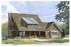 this is an artist's rendering of the front elevation of these country house plans