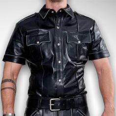 The Shirt is made of 100% real Genuine Lambskin Leather. Available in all sizes and colors. All our product can be customized as per Buyer requirement. Leather is our passion We source the best leather skins that are soft Napa Leather.     Condition    : made to order Material       : 100% Real Lambskin Leather Colors         :  Black Size Details : Kindly Refer Size Chart & Size Guide Below. Size Query   : If you do not find your Size in Size Chart we do make Custom-made. Inside           : Soft Smooth Lining for better fitting Classic Fitted Leather Tops, Fitted Classic Leather Tops, Fitted Classic Leather Top, Black Leather Collared Top, Black Fitted Biker Top, Black Short Sleeve Leather Top, Black Leather Short Sleeve Top, Fitted Black Shirt With Pockets, Fitted Black Leather Tops