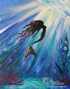 a painting of a mermaid swimming in the ocean