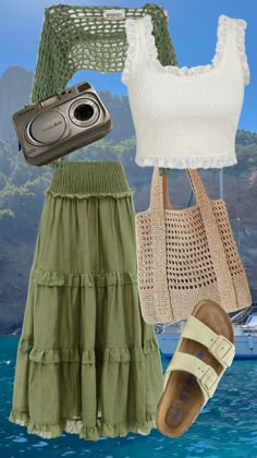 green mamma mia outfit #ootd #beach #outfit #blue #summer #outfitinspo #vintage #nature #green #mammamia #film #movie Iconic Summer Outfits, Mamma Mia Outfit Aesthetic, Ma Ma Mia Outfits, Mamma Mia Outfit Inspiration, Mamma Mia Summer Outfits, Mamma Mia Vibe Outfits, Mama Mia Skirt, Mama Mia Fits, Mama Mia Fashion