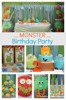 monster birthday party with monsters and cupcakes